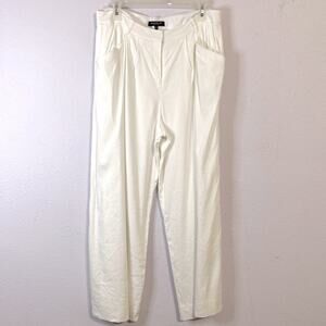 Lafayette 148 NY Women Ivory Linen Blend Pleated Front Wide Leg Pants Size 10